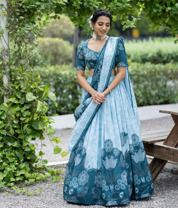 TEAL AND PURE CHANDERI LEHENGA SET