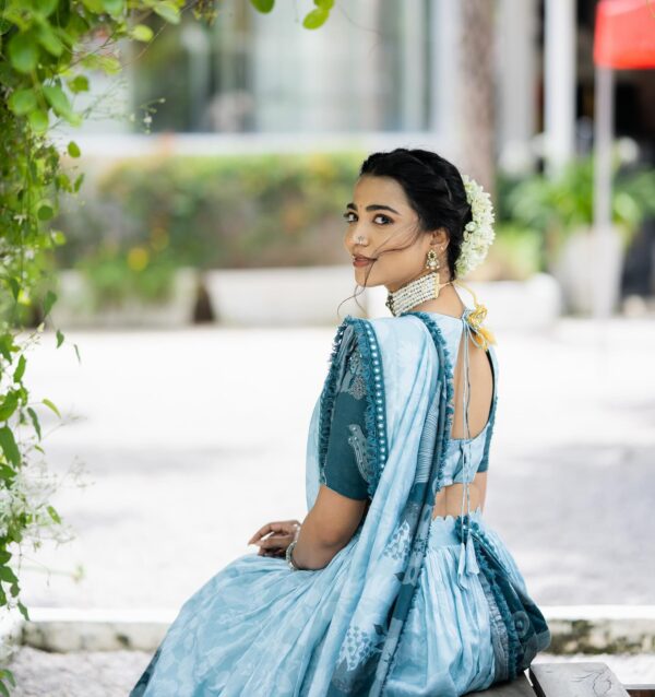 TEAL AND PURE CHANDERI LEHENGA SET - Image 4