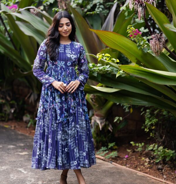 Purple Bloom Handwoven Chanderi Dress - Image 3