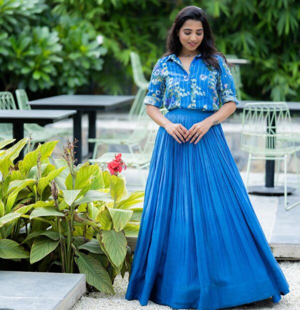 Blue Bloom Shirt Lehenga Set