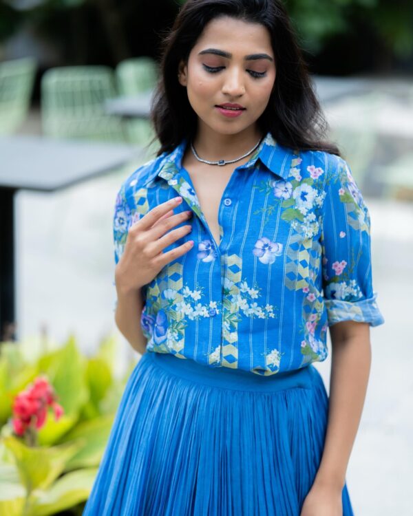 Blue Bloom Shirt Lehenga Set - Image 2