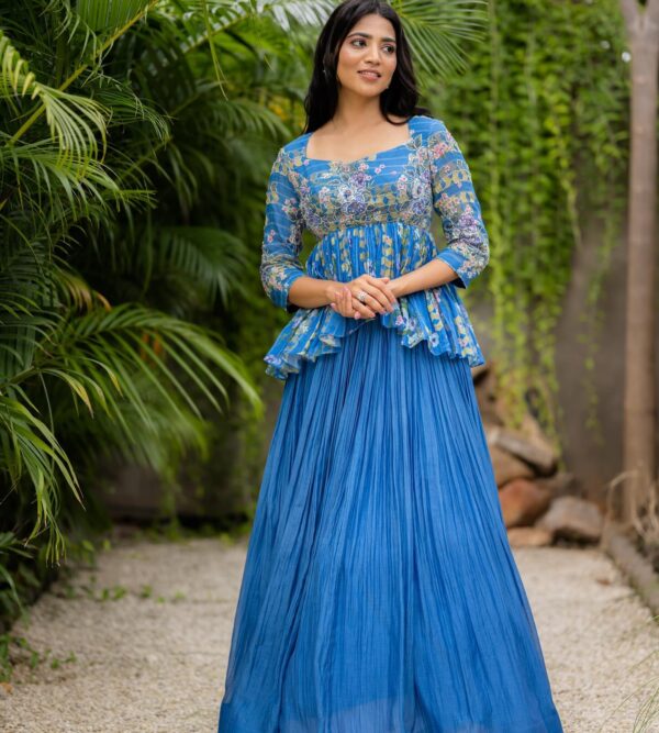 Dark Blue Bloom Handwoven Chanderi Dress