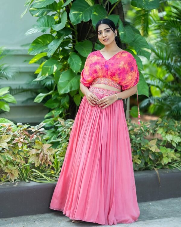 Pink Splash-Printed Cape Lehenga Set