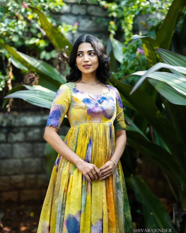 Yellow and Green Bloom Pure Chanderi Dress