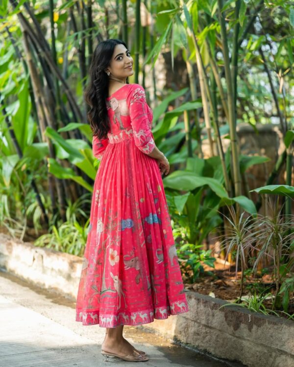 Pink Ombre Shaded Bloom Pure Chanderi Dress - Image 3